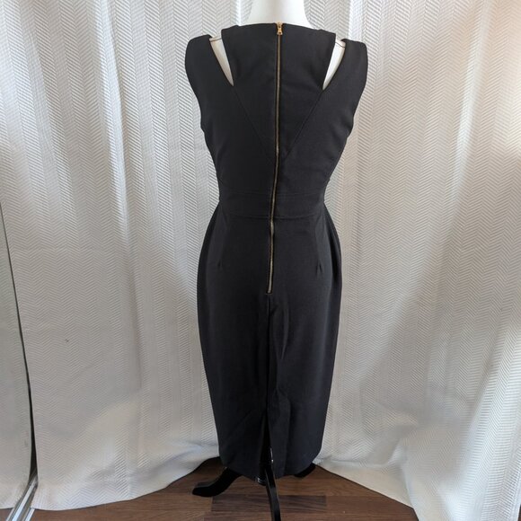 Calvin Klein Black Sheath Dress Cutout Shoulders Size 6 Gold Back Zipper LBD - Picture 5 of 12